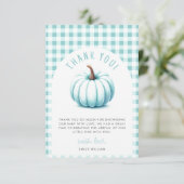 Pumpkin Blue Gingham Plaid Boy Baby shower Bedankkaart (Staand voorkant)