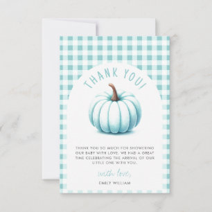 Pumpkin Blue Gingham Plaid Boy Baby shower Bedankkaart