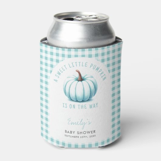 Pumpkin Blue Gingham Plaid Boy Baby shower Blikjeskoeler (Blikje Voorkant)