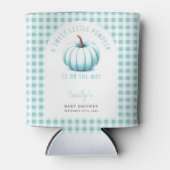 Pumpkin Blue Gingham Plaid Boy Baby shower Blikjeskoeler (Voorkant)
