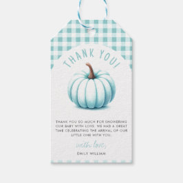 Pumpkin Blue Gingham Plaid Boy Baby shower Cadeaulabel