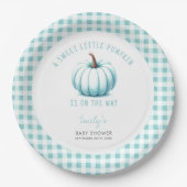 Pumpkin Blue Gingham Plaid Boy Baby shower Papieren Bordje (Voorkant)