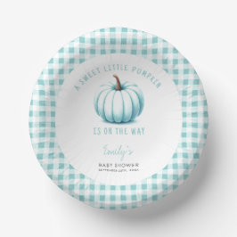 Pumpkin Blue Gingham Plaid Boy Baby shower Papieren Kommen
