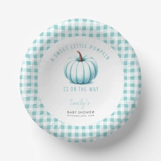 Pumpkin Blue Gingham Plaid Boy Baby shower Papieren Kommen (Voorkant)