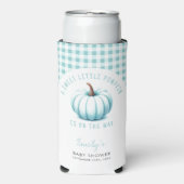 Pumpkin Blue Gingham Plaid Boy Baby shower Seltzer Blikjeskoeler (Seltzer Voorkant)