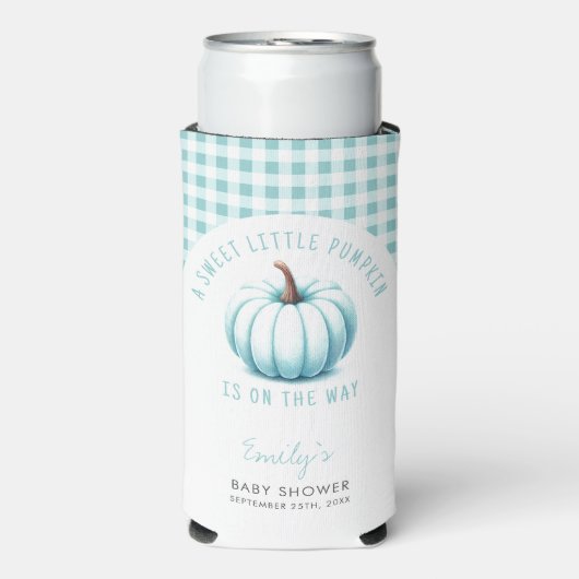 Pumpkin Blue Gingham Plaid Boy Baby shower Seltzer Blikjeskoeler (Seltzer Voorkant)