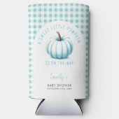 Pumpkin Blue Gingham Plaid Boy Baby shower Seltzer Blikjeskoeler (Voorkant)