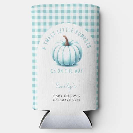 Pumpkin Blue Gingham Plaid Boy Baby shower Seltzer Blikjeskoeler (Voorkant)