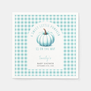 Pumpkin Blue Gingham Plaid Boy Baby shower Servet