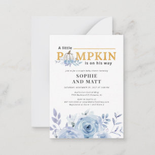 Pumpkin Blue Lila Botanische Boys Baby shower Notitiekaartje