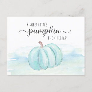 Pumpkin Blue Mint Waterverf Baby Boy Shower Uitnodiging Briefkaart