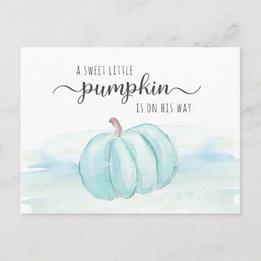 Pumpkin Blue Mint Waterverf Baby Boy Shower Uitnodiging Briefkaart (Voorkant)