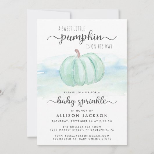 Pumpkin Blue Mint Waterverf Baby Boy Sprinkle Kaart (Voorkant)