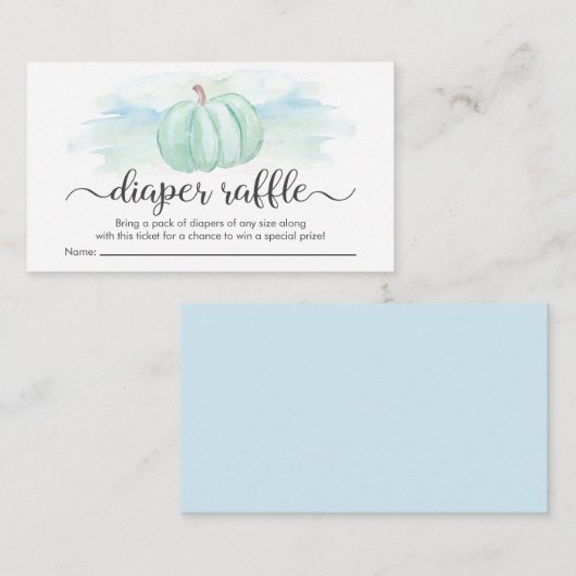 Pumpkin Blue Mint Waterverf Diaper Raffle Shower Informatiekaartje (Voorkant / Achterkant)