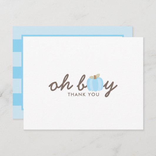 Pumpkin Blue Oh Boy Herfst Baby shower Dank je wel Bedankkaart (Voorkant / Achterkant)