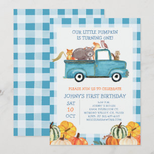 Pumpkin Blue Truck Animals 1e verjaardag Kaart