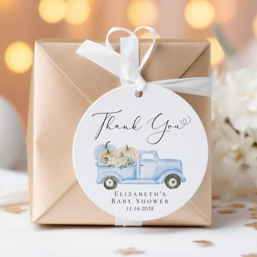 Pumpkin Blue Truck Baby shower Dank u Bedankjes Labels