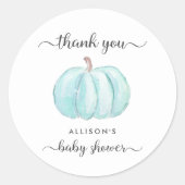Pumpkin Blue Waterverf Baby shower Dank u Ronde Sticker (Voorkant)