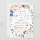 Pumpkin Blush Blue Floral Wreath Boy Baby shower  Kaart (Voorkant)