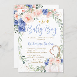 Pumpkin Blush Blue Floral Wreath Boy Baby shower  Kaart