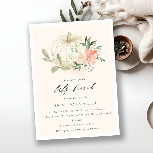 Pumpkin Blush Floral Baby Brunch Shower Invite Bedankkaart