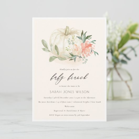 Pumpkin Blush Floral Baby Brunch Shower Invite Bedankkaart (Staand voorkant)
