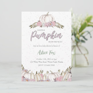 Pumpkin Blush Pink Baby shower Invitation Girl Kaart