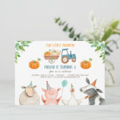 Pumpkin Boerderij Barnyard Herfst Boy Party Birthd Kaart (Staand voorkant)