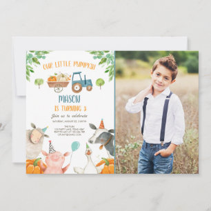 Pumpkin Boerderij Barnyard Herfst Boy Party Birthd Kaart