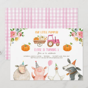 Pumpkin Boerderij Barnyard Herfst Girl Party Birth Kaart