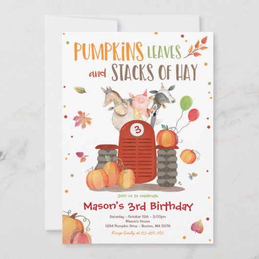 Pumpkin Boerderij Party Pumpkin Tractor Birthday P Kaart (Voorkant)