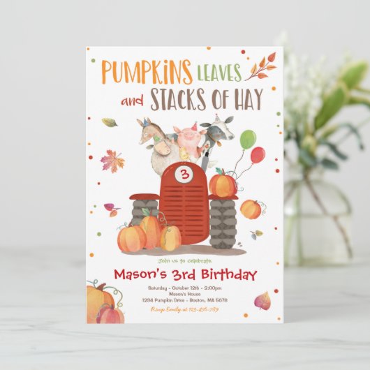 Pumpkin Boerderij Party Pumpkin Tractor Birthday P Kaart (Staand voorkant)