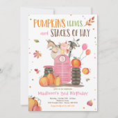 Pumpkin Boerderij Party roze Tractor Birthday Part Kaart (Voorkant)