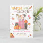Pumpkin Boerderij Party roze Tractor Birthday Part Kaart (Staand voorkant)