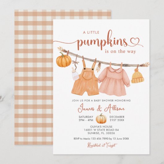 Pumpkin Boho Babykleding Baby shower Uitnodiging (Voorkant / Achterkant)