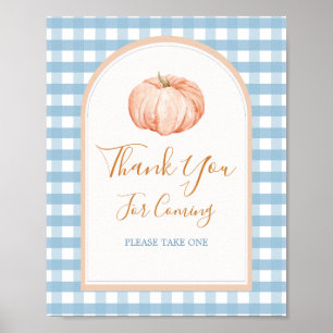 Pumpkin Boho Blue Gingham bedankkaart Poster