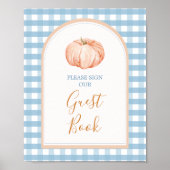Pumpkin Boho Blue Gingham Guest Book Baby shower Poster (Voorkant)