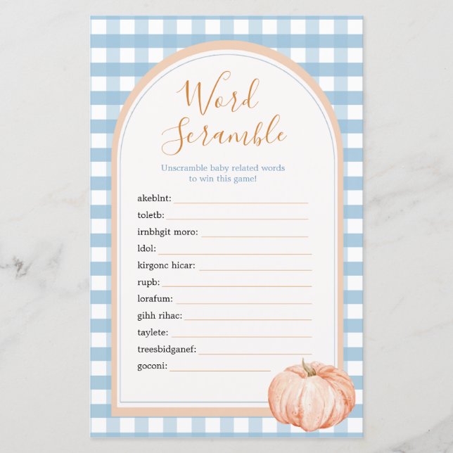 Pumpkin Boho Blue Gingham Word Scramble Game (Voorkant)