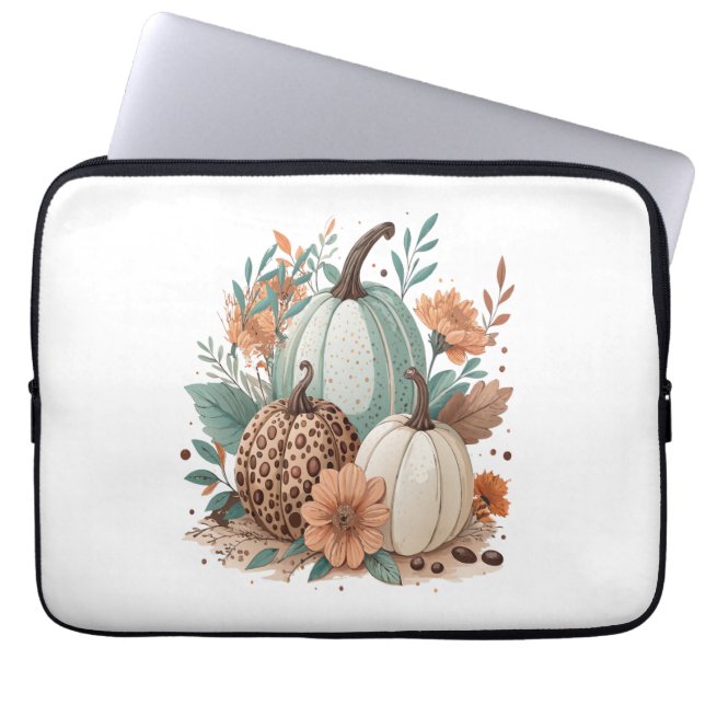 Pumpkin Boho Floral Laptop Sleeve (Voorkant)