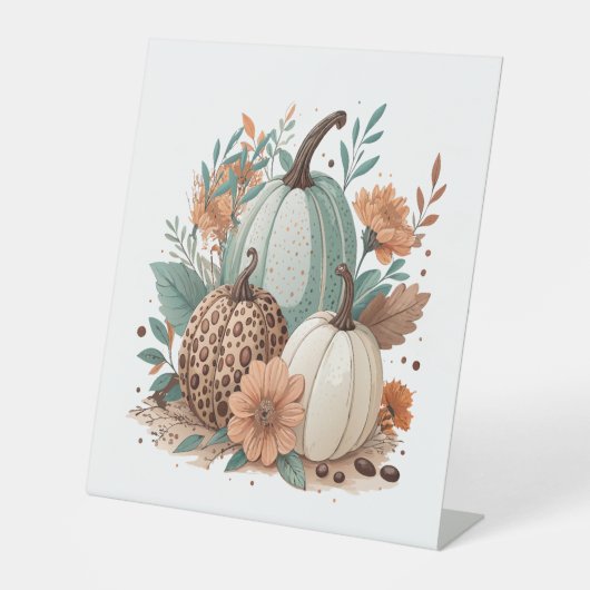 Pumpkin Boho Floral Reclamebord Met Voetstuk (Voorkant)