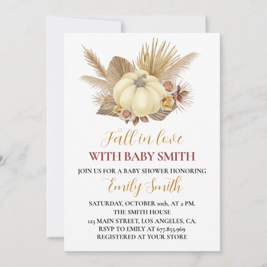 Pumpkin Boho Herfst In Love Baby shower Invitation Kaart (Voorkant)