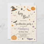 Pumpkin Boo 1st Birthday Invitation | Hey Boo Hall Kaart (Voorkant)