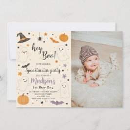 Pumpkin Boo 1st Birthday Invitation | Hey Boo Hall Kaart