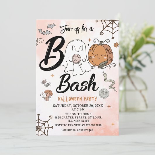 Pumpkin Boo Halloween Bash Party uitnodiging (Staand voorkant)