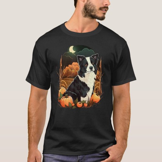 Pumpkin Border Collie kostuum op Border Collie Hal T-shirt (Voorkant)