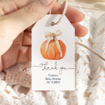 Pumpkin Bow Baby shower Dank u Label