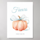 Pumpkin Bow Baby Shower Favors Table Sign Poster (Voorkant)