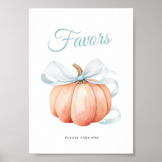 Pumpkin Bow Baby Shower Favors Table Sign Poster (Voorkant)