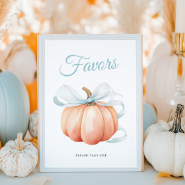 Pumpkin Bow Baby Shower Favors Table Sign Poster