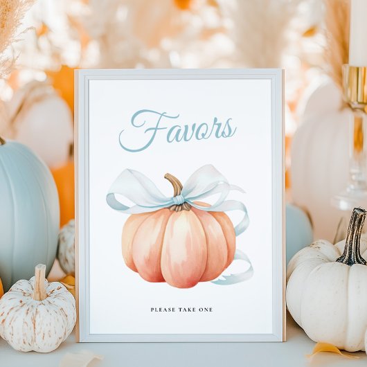 Pumpkin Bow Baby Shower Favors Table Sign Poster